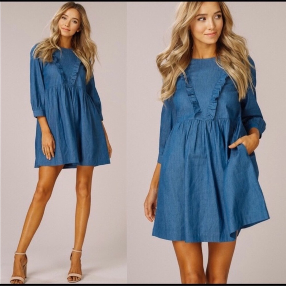 Listicle Chambray Ruffle Dress